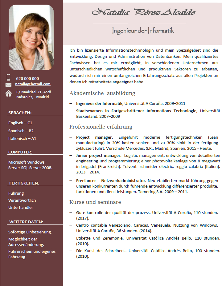 plantilla de curriculum vitae profesional en aleman