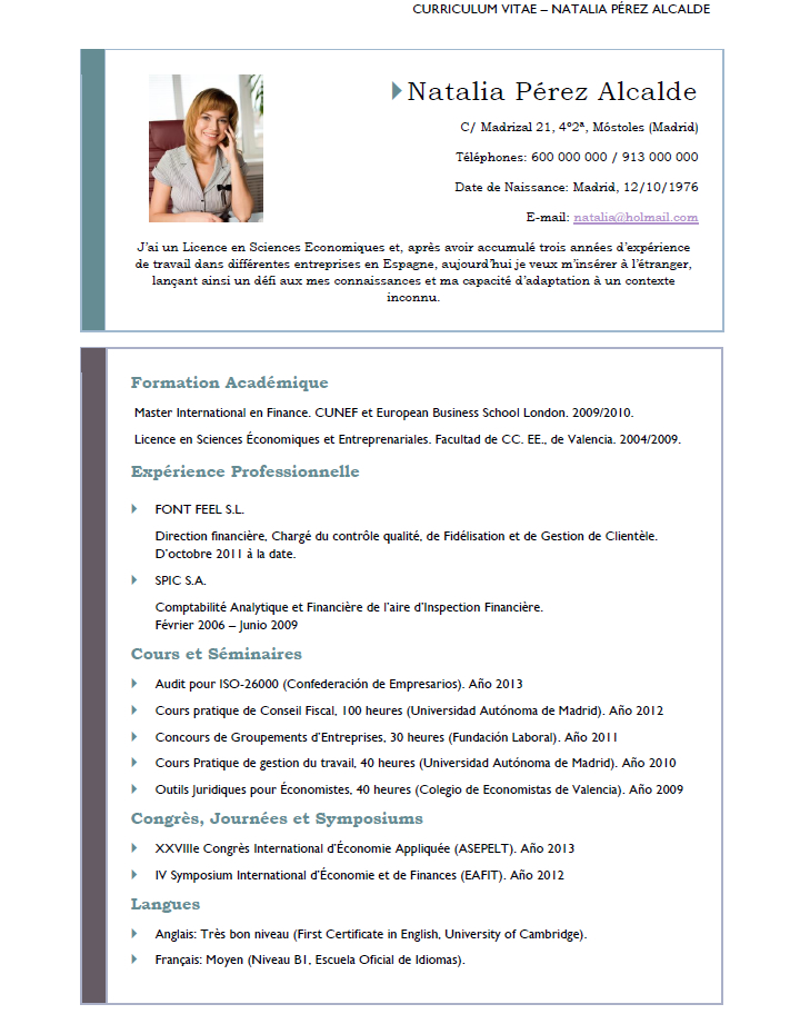 Elaboration Of A Resume In French Cvexpres