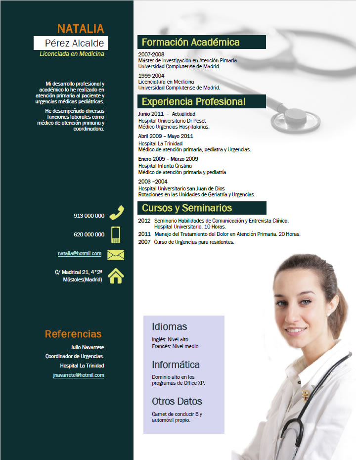 elaborar curriculum de medicos y enfermeras para hospitales y clinicas