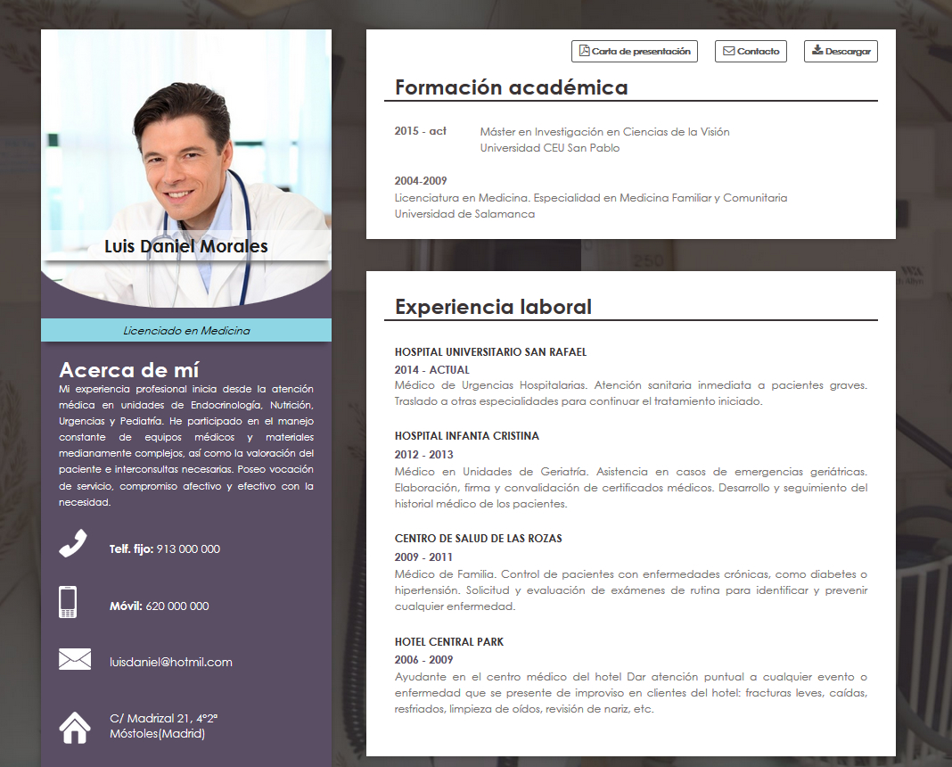 CV Online médicos y enfermeras. Curriculum Online