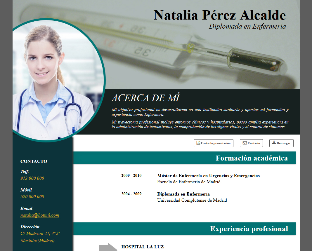 formato de curriculum de profesionales de la salud