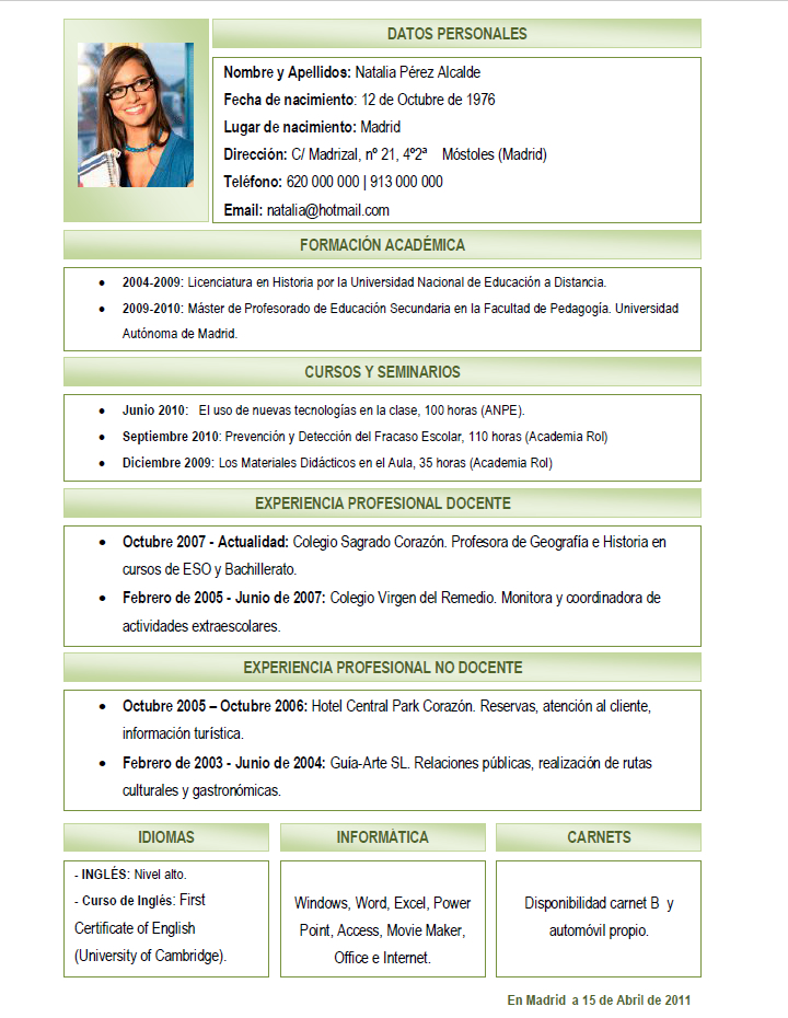 Elaboración del curriculum clásico. Plantillas de CV para Elaboración del curriculum clásico. Plantillas de CV para
