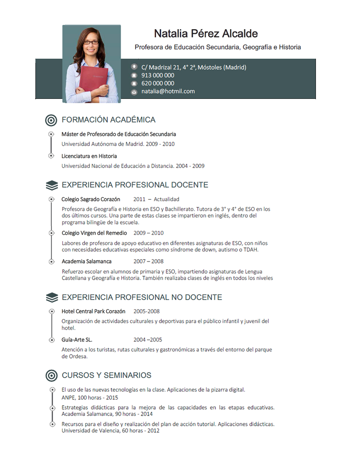 modelo de curriculum vitae profesora