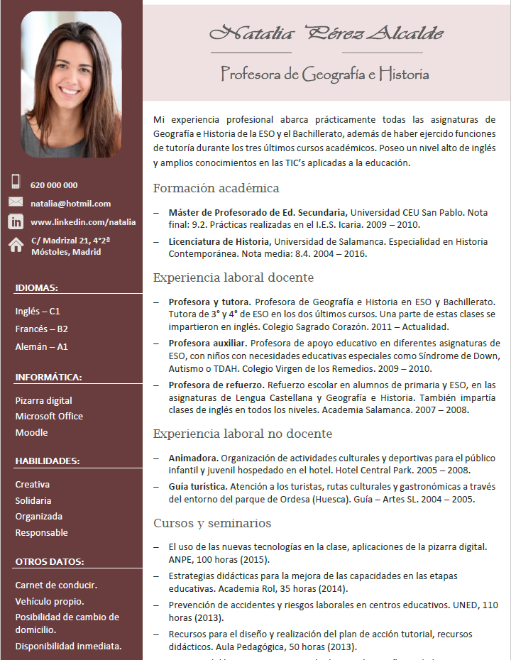 Elaboración del curriculum de profesores. Plantillas de CV para enviar a colegios privados Elaboración del curriculum de profesores. Plantillas de CV para enviar a colegios privados