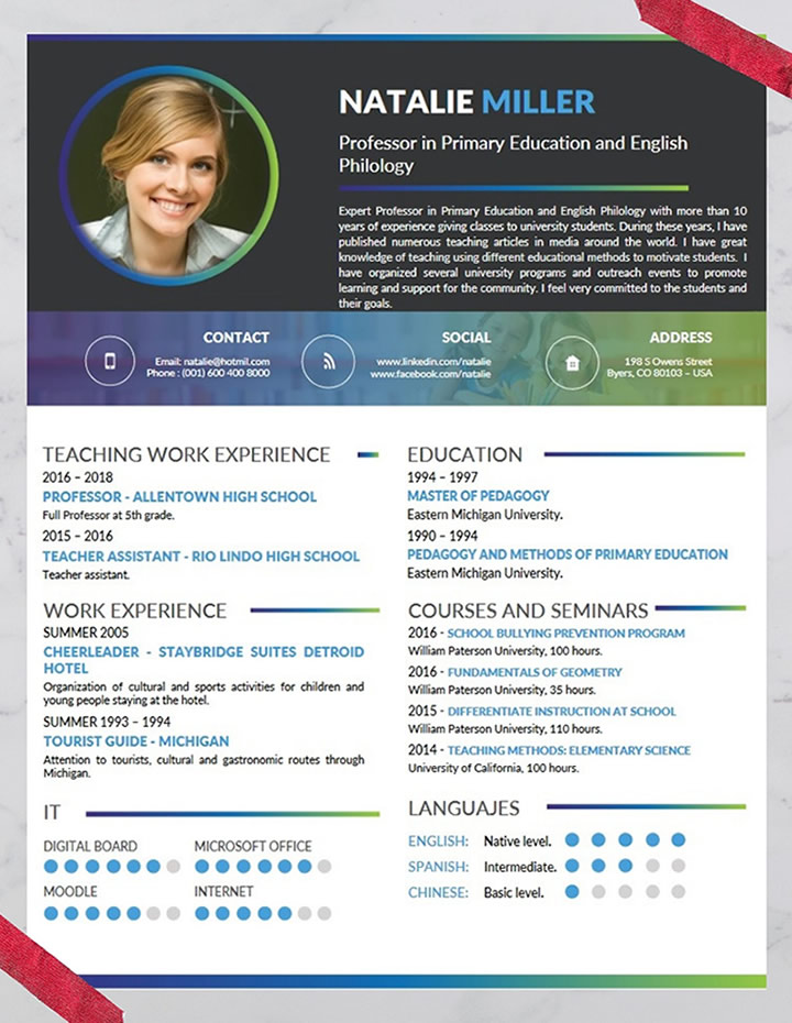 Teaching, Resume, Examples