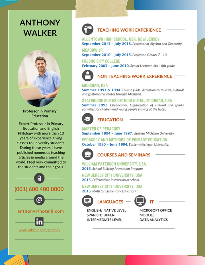 curriculum, vitae, example, for, teacher