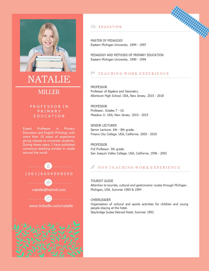 cvs, template, for, teachers