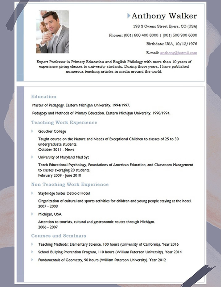 professional, teacher, resume
