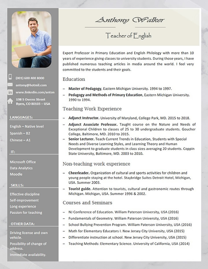 professional, teacher, resume