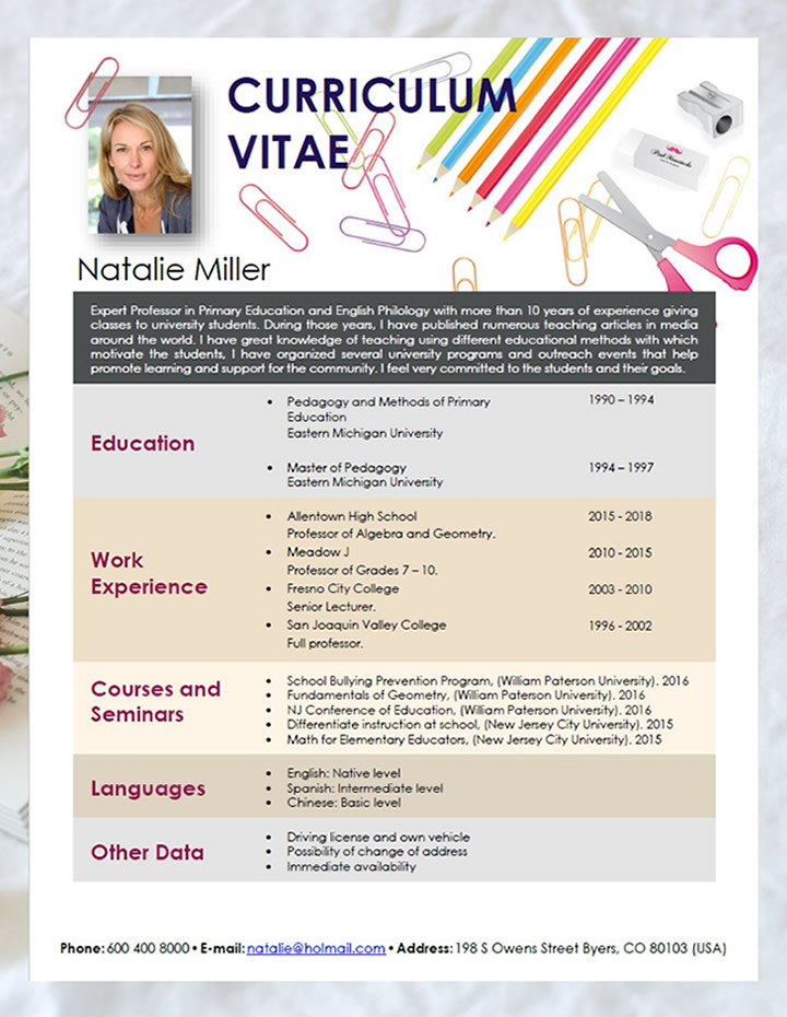 resume, summary, teacher