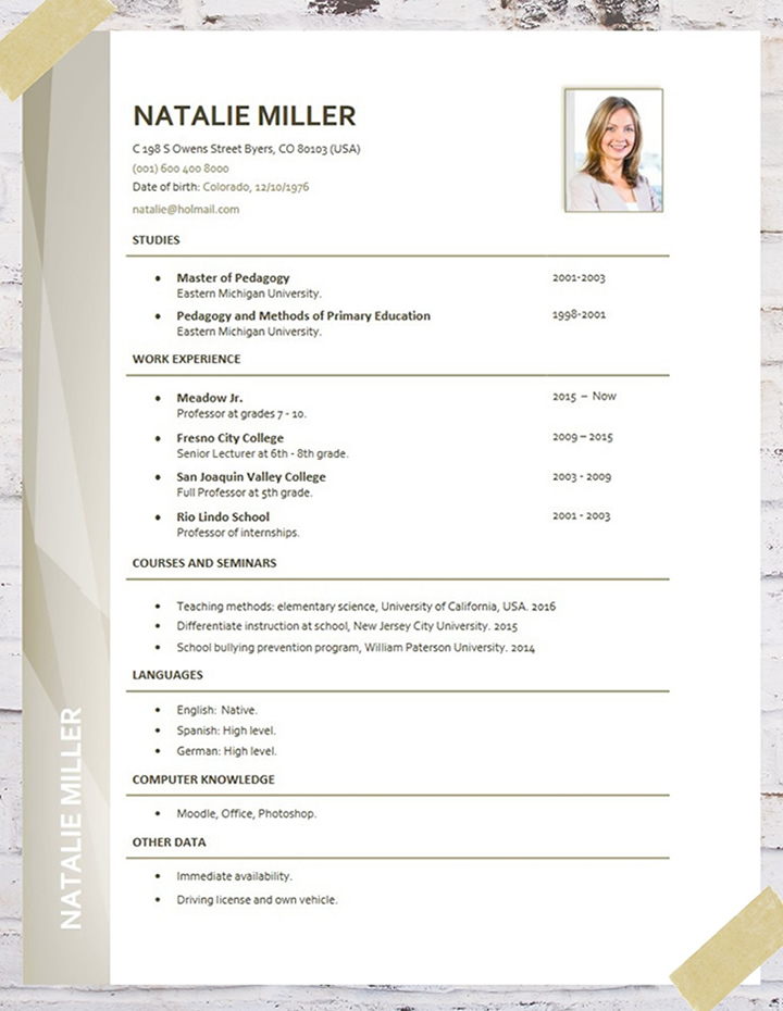 sample resume for teachers in word format