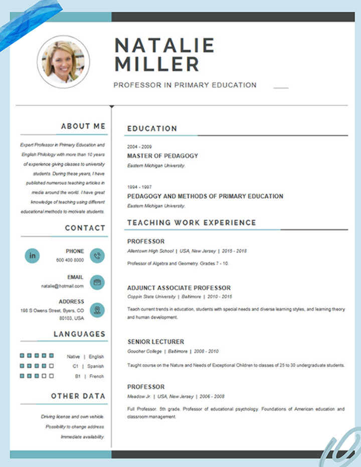 resume template jobs teacher