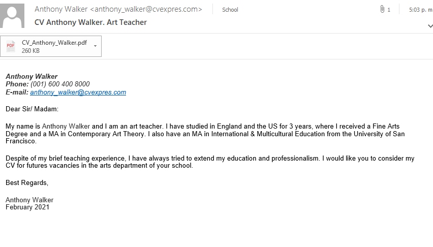 email format for sending resume to school