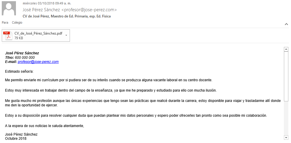 Enviar email para trabajo en colegios como profesor 