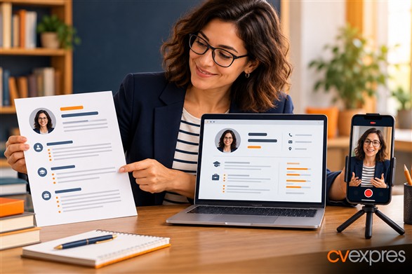CV en Word, CV online o videocurrículum: qué formato conviene a cada profesor 1 Comparativa de CV en Word, CV online y videocurrículum para profesores con logotipo de CVExpres